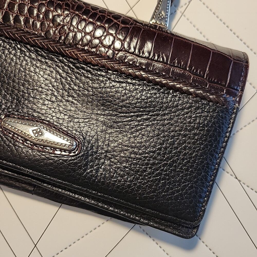 Brighton Crossbody 2-Tone Handbag Wallet Purse Black Brown Croc Embossed 8"